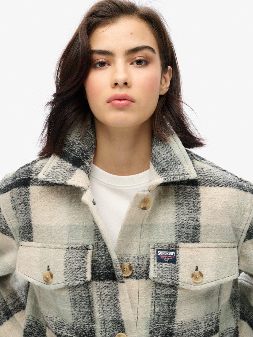 Product image 4 of 5, which shows Superdry Check Heavyweight Overshirt, Blue/Black/Ivory, 8
