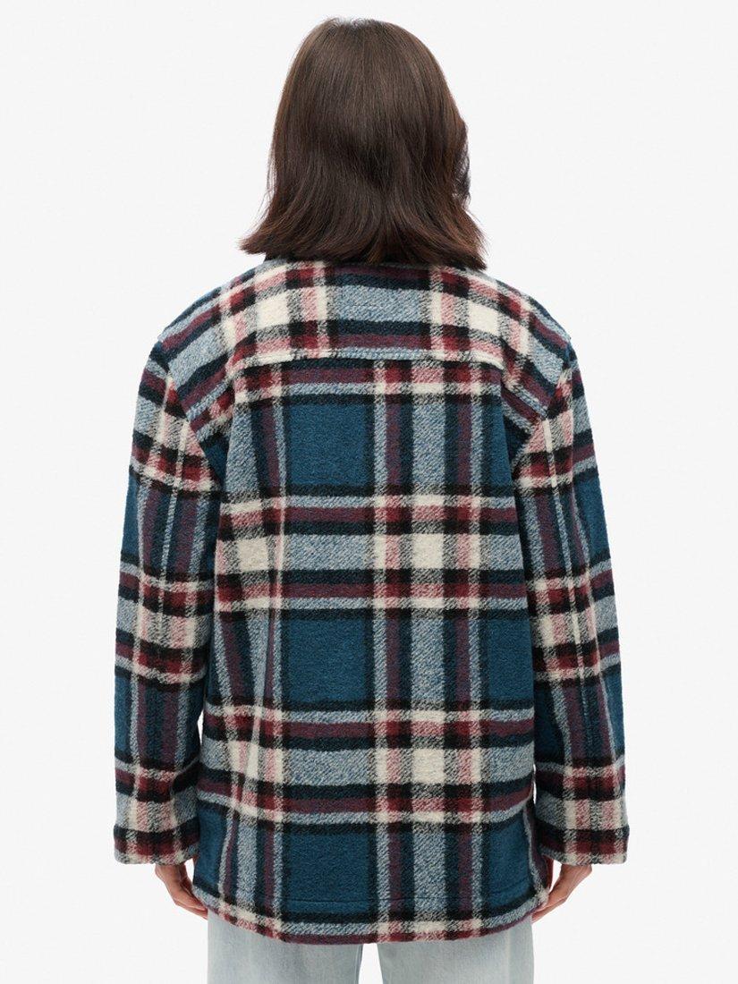 Product image 2 of 6, which shows Superdry Check Heavyweight Overshirt, Petrol Blue, 8