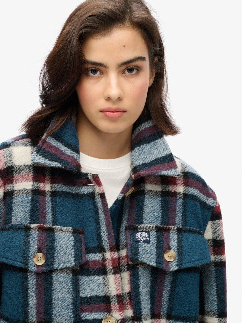 Product image 4 of 6, which shows Superdry Check Heavyweight Overshirt, Petrol Blue, 8