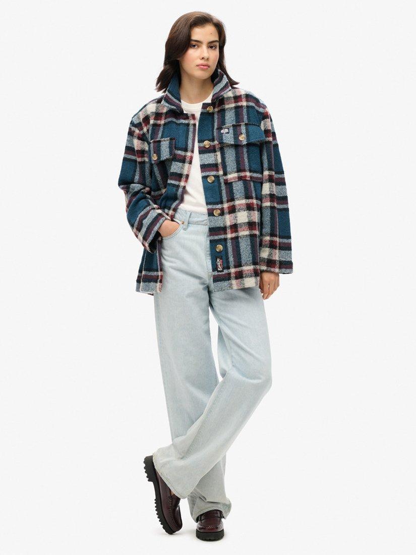 Product image 5 of 6, which shows Superdry Check Heavyweight Overshirt, Petrol Blue, 8