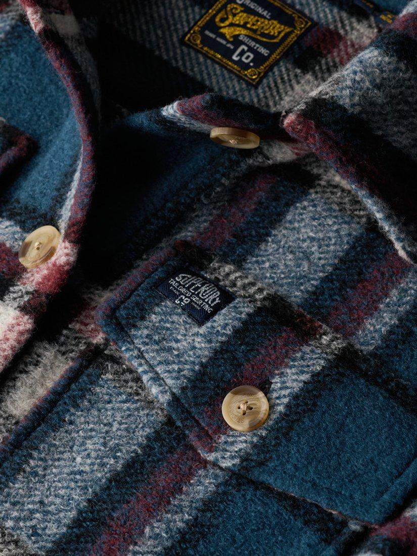Product image 6 of 6, which shows Superdry Check Heavyweight Overshirt, Petrol Blue, 8