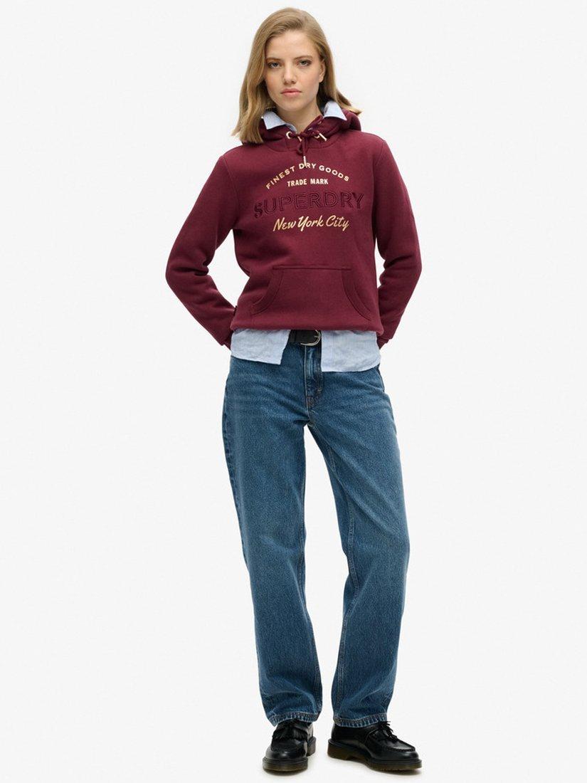 Product image 3 of 4, which shows Superdry Luxe Metallic Logo Hoodie, Burgundy, 8