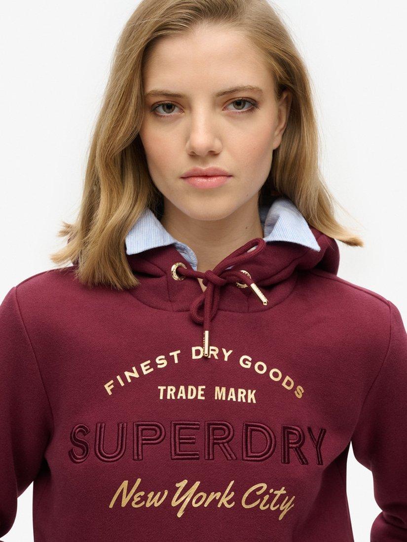 Product image 4 of 4, which shows Superdry Luxe Metallic Logo Hoodie, Burgundy, 8