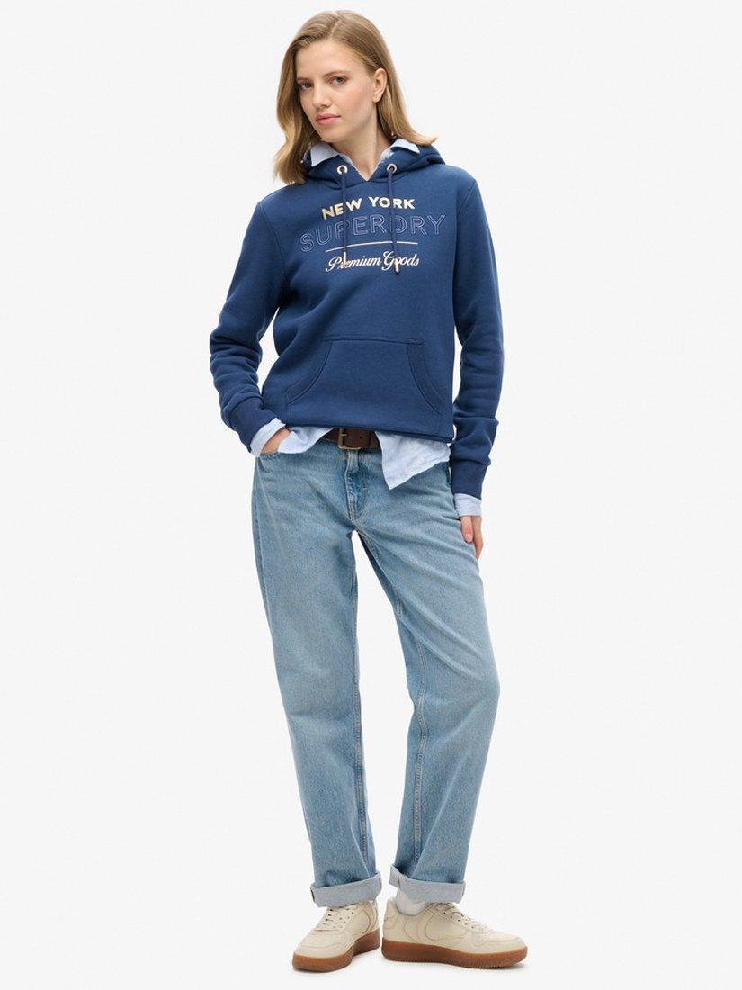 Product image 3 of 3, which shows Superdry Luxe Metallic Logo Hoodie, Sargasso Sea Blue, 8