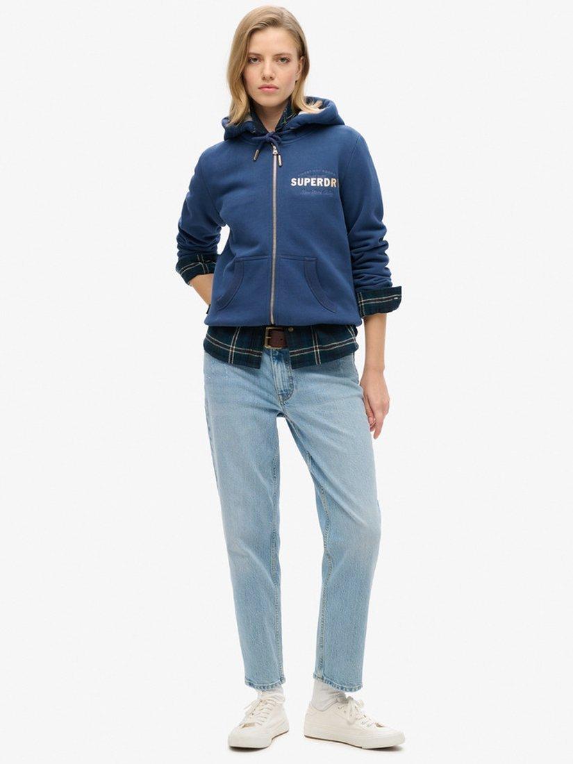Product image 3 of 4, which shows Superdry Luxe Metallic Logo Zip Hoodie, Sargasso Sea Blue, 8