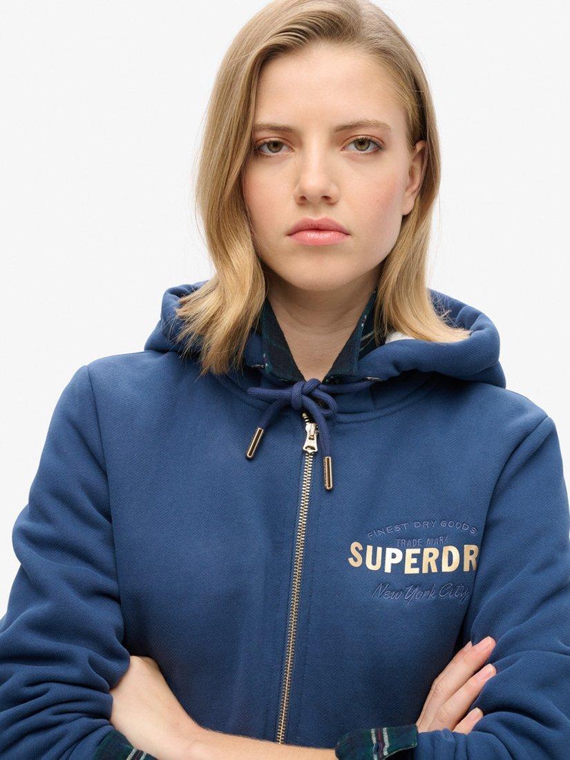 Product image 4 of 4, which shows Superdry Luxe Metallic Logo Zip Hoodie, Sargasso Sea Blue, 8
