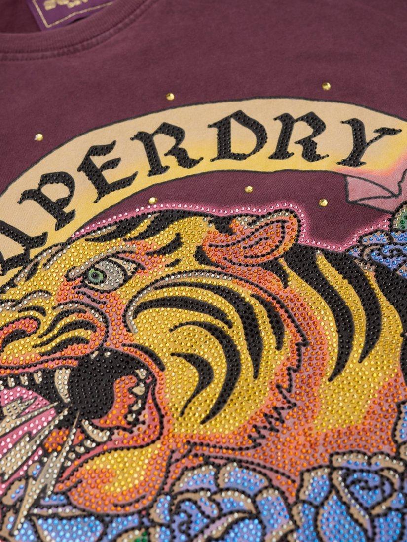 Product image 5 of 5, which shows Superdry Tattoo Rhinestone T-Shirt, Fig Purple, 8