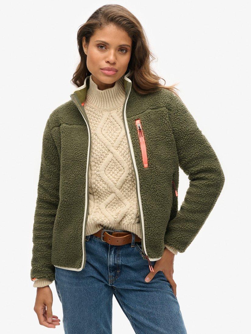 Superdry Outdoor Full Zip Fleece, Dusty Olive Green