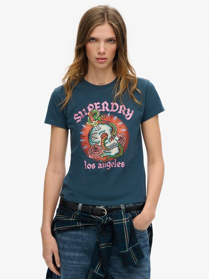 Product image 1 of 5, which shows Superdry Tattoo Rhinestone T-Shirt, Ink, 8
