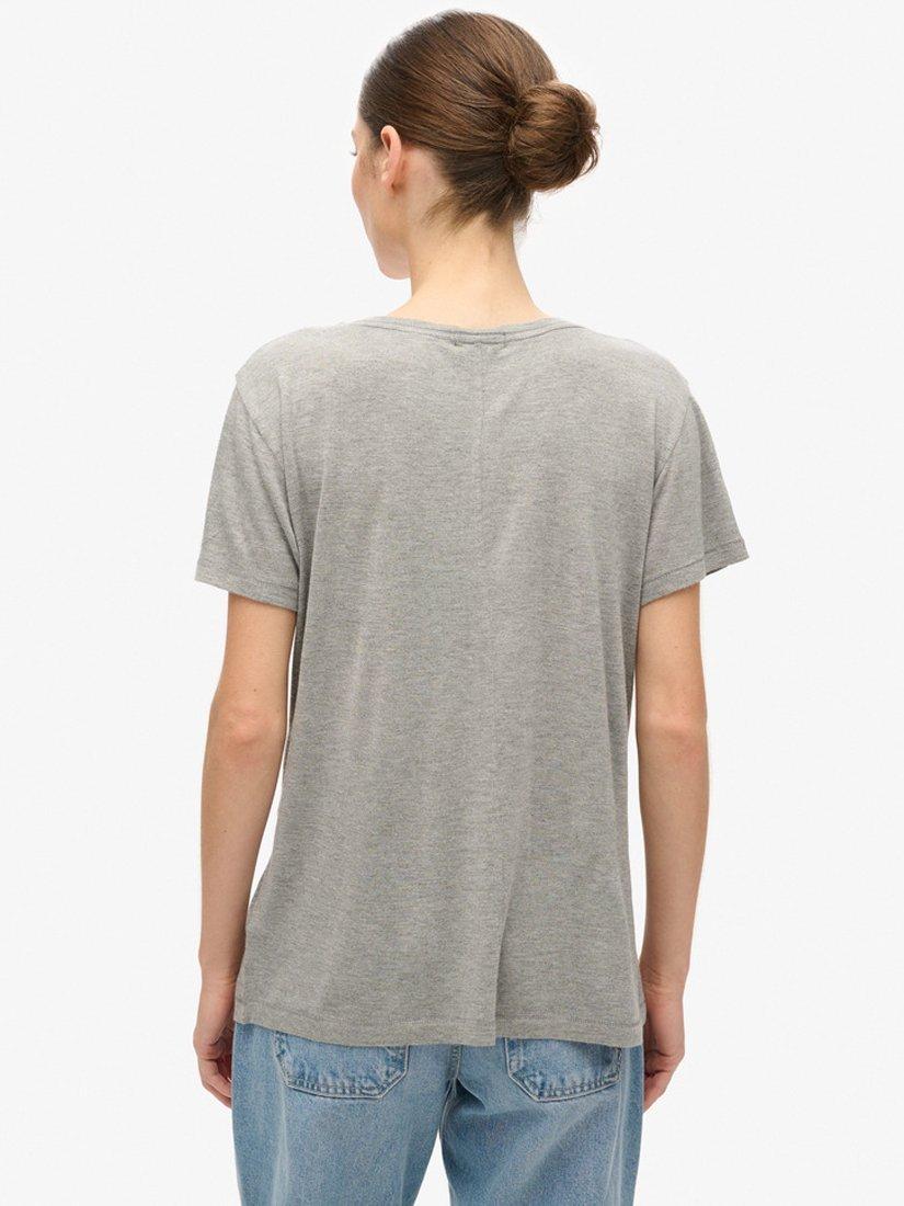 Product image 2 of 4, which shows Superdry Studios Slub Embroidered V-Neckline T-Shirt, Silver, 8