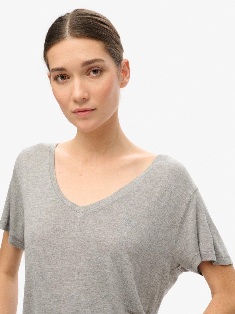 Product image 4 of 4, which shows Superdry Studios Slub Embroidered V-Neckline T-Shirt, Silver, 8