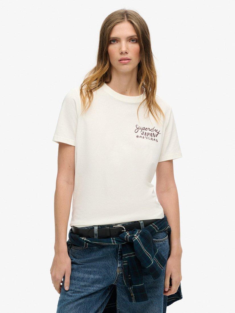 Product image 1 of 5, which shows Superdry Tokyo Rhinestone Relaxed T-Shirt, Off White, 8