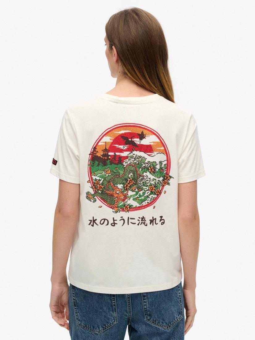 Product image 2 of 5, which shows Superdry Tokyo Rhinestone Relaxed T-Shirt, Off White, 8