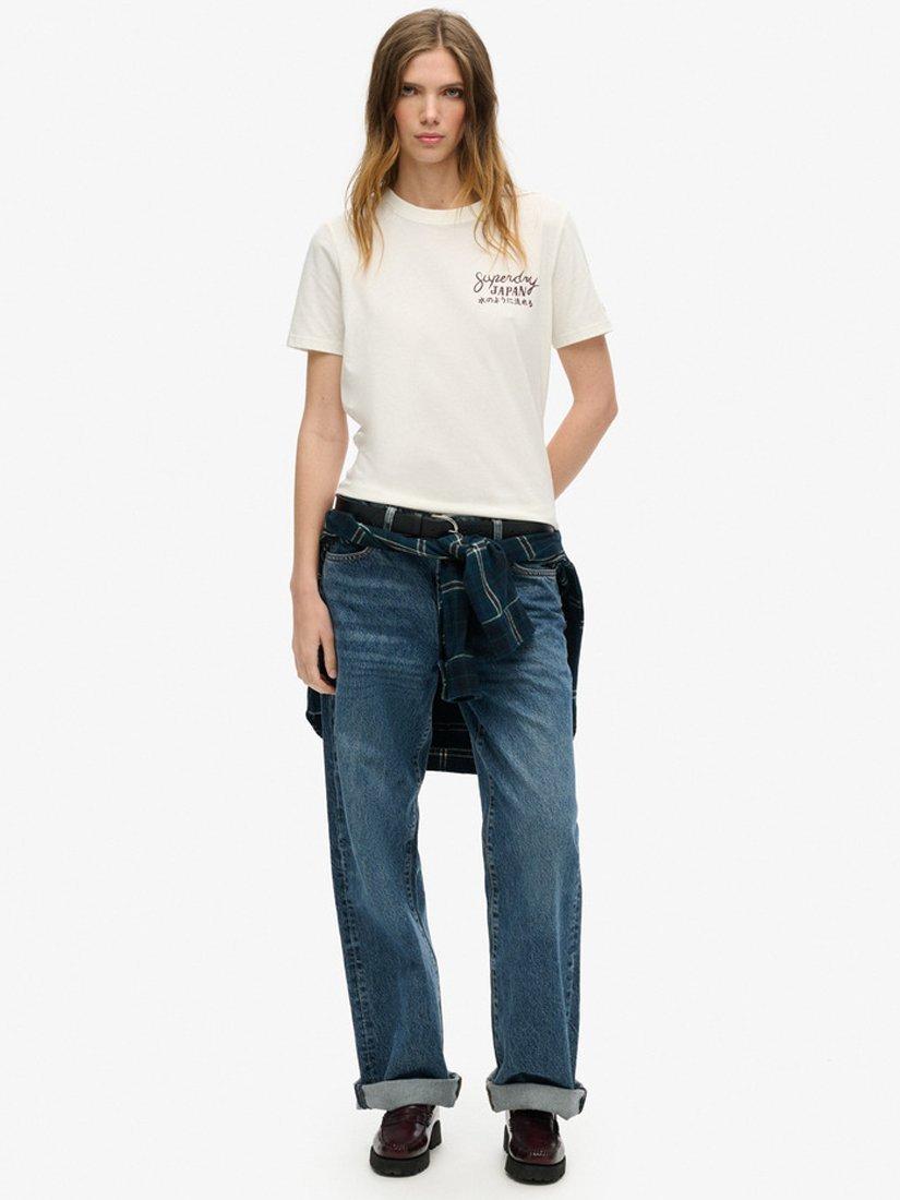Product image 3 of 5, which shows Superdry Tokyo Rhinestone Relaxed T-Shirt, Off White, 8