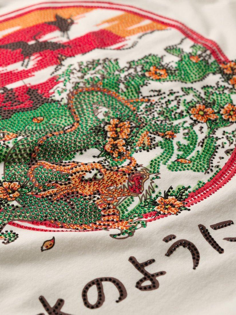 Product image 5 of 5, which shows Superdry Tokyo Rhinestone Relaxed T-Shirt, Off White, 8