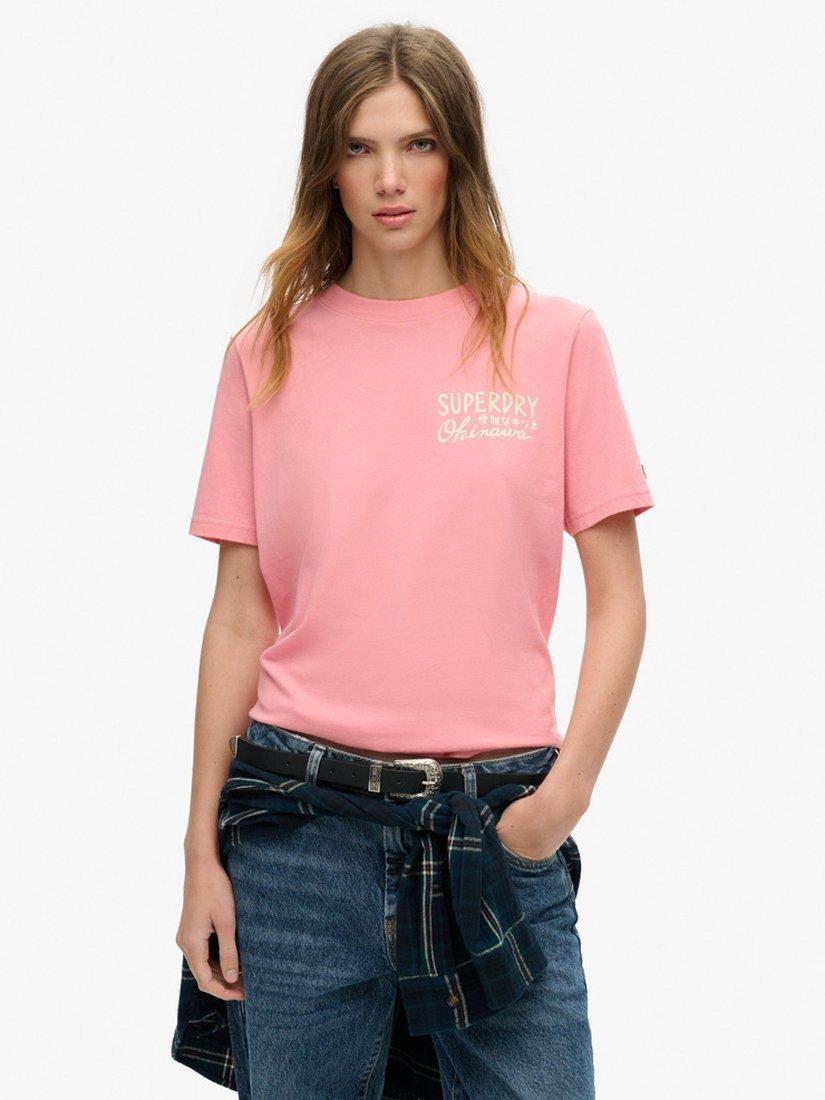 Product image 1 of 5, which shows Superdry Tokyo Rhinestone Relaxed T-Shirt, Peach Blossom, 8