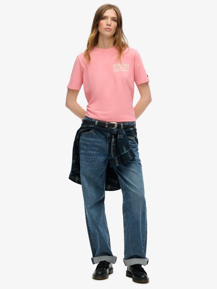 Product image 3 of 5, which shows Superdry Tokyo Rhinestone Relaxed T-Shirt, Peach Blossom, 8