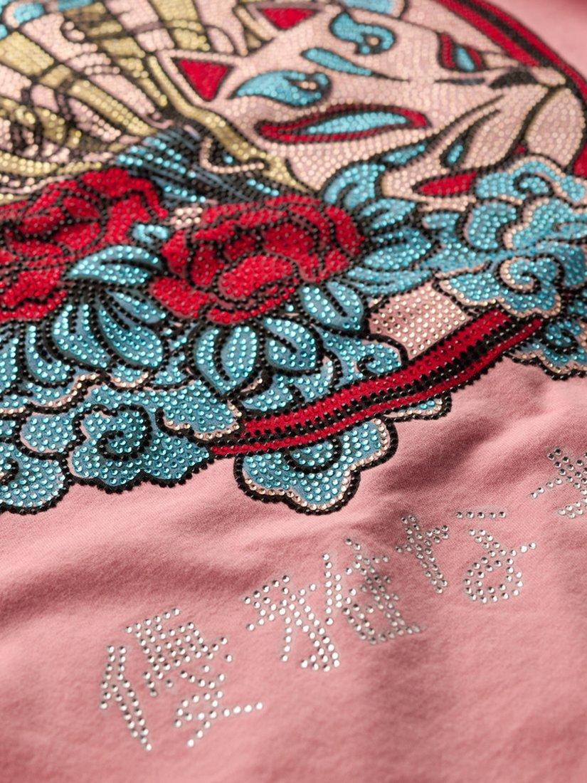 Product image 5 of 5, which shows Superdry Tokyo Rhinestone Relaxed T-Shirt, Peach Blossom, 8