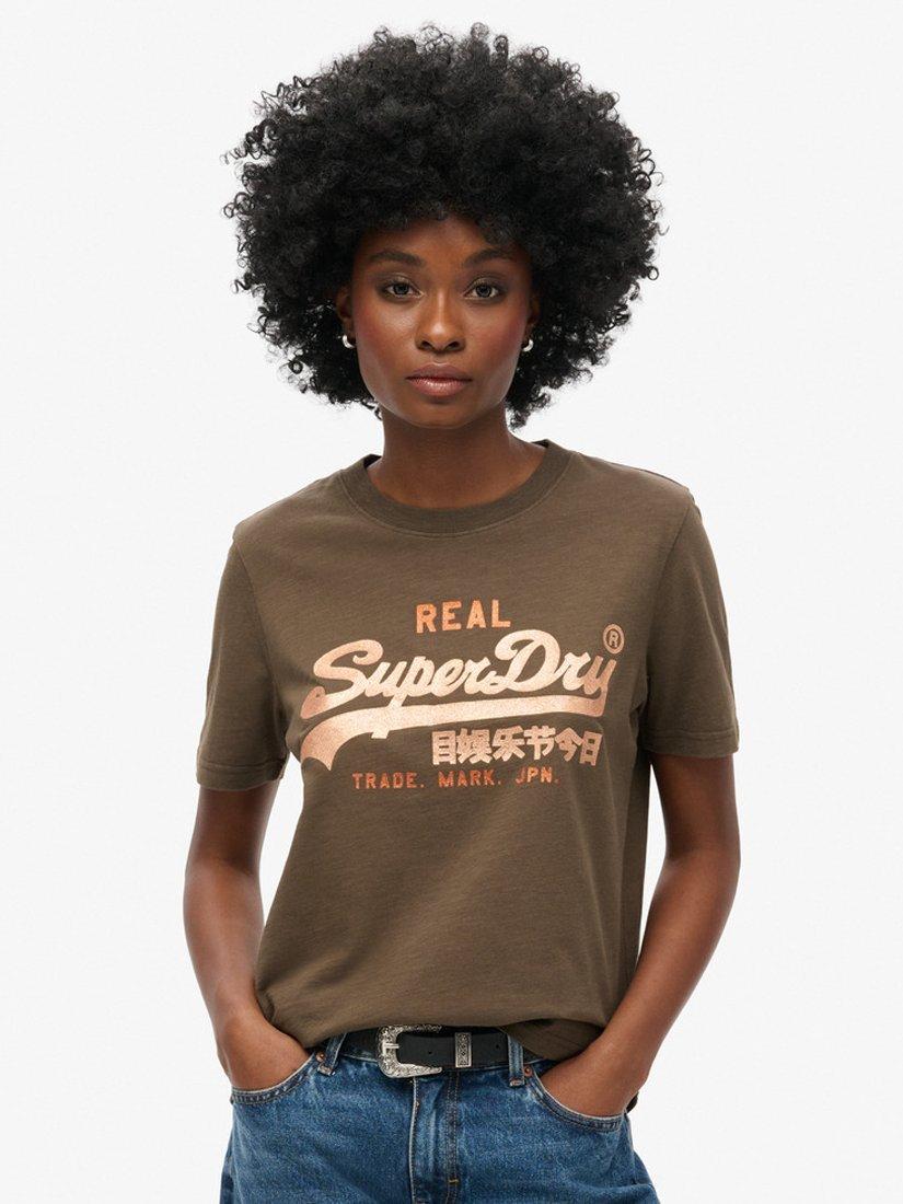 Product image 1 of 5, which shows Superdry  Embellished Graphic T-Shirt, Deep Khaki Green, 8
