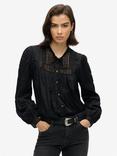 Superdry Woven Lace Long Sleeved Blouse, Black