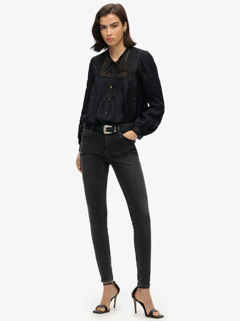Product image 5 of 6, which shows Superdry Woven Lace Long Sleeved Blouse, Black, 8