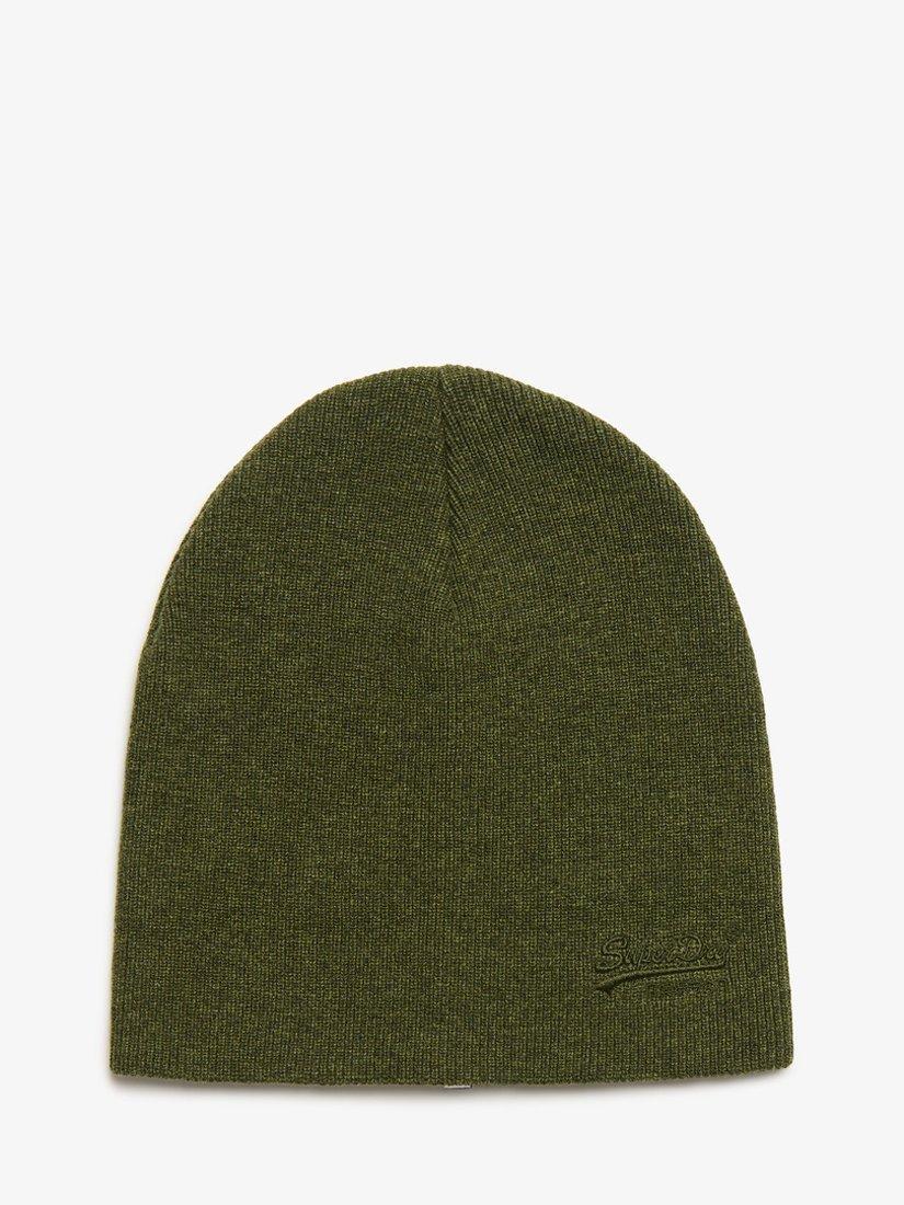 Product image 1 of 3, which shows Superdry Organic Cotton Beanie, Deep Army Green Marl