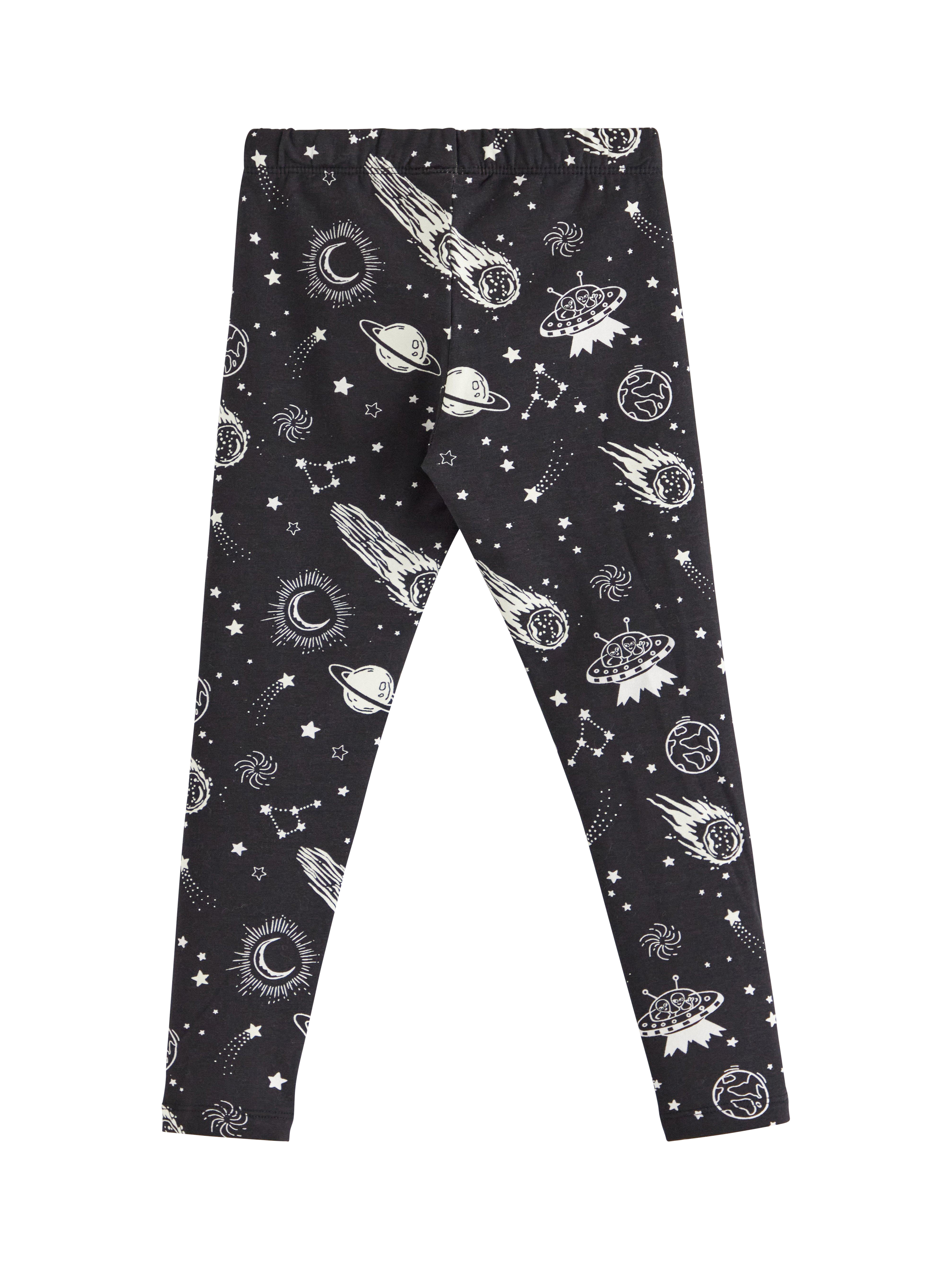 Product image 2 of 3, which shows Lindex Kids' Space Print Leggings, Black, 2-3 years