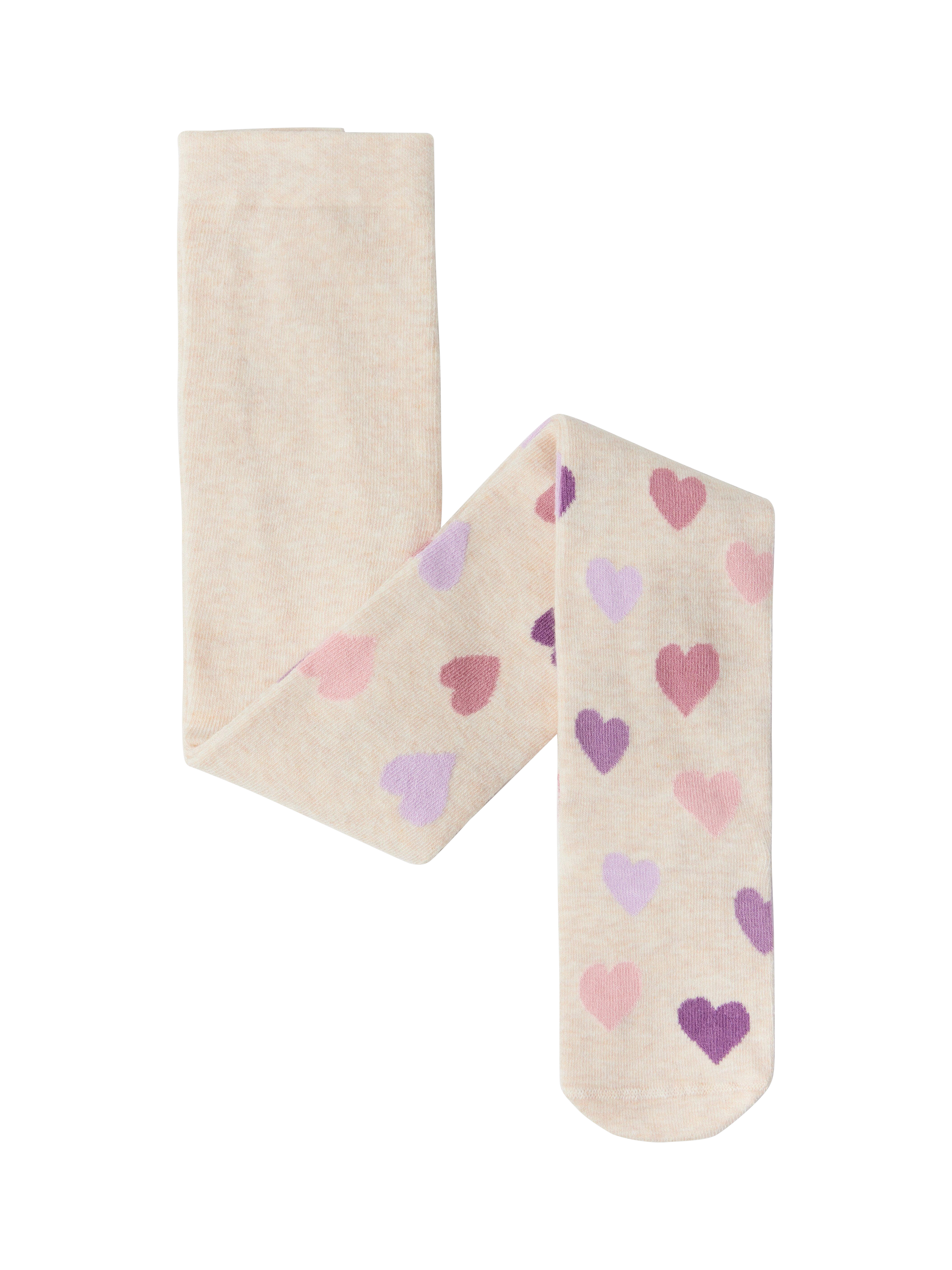 Product image 1 of 3, which shows Lindex Kids' Heart Print Tights, Beige/Multi, 4-6 years