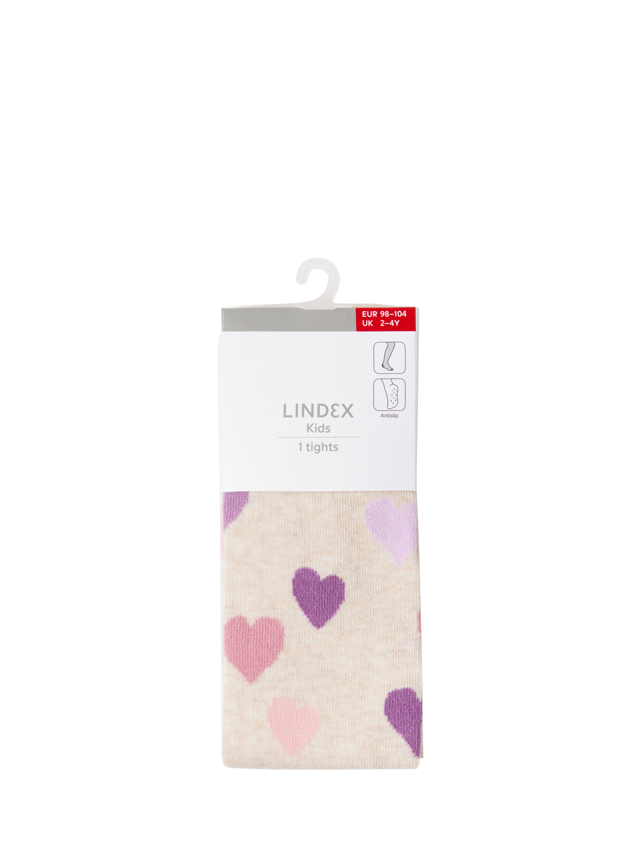 Product image 3 of 3, which shows Lindex Kids' Heart Print Tights, Beige/Multi, 4-6 years