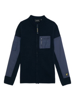 Lyle & Scott Kids' Tonal Trim Zipped Cardigan, Dark Navy, Dark Navy