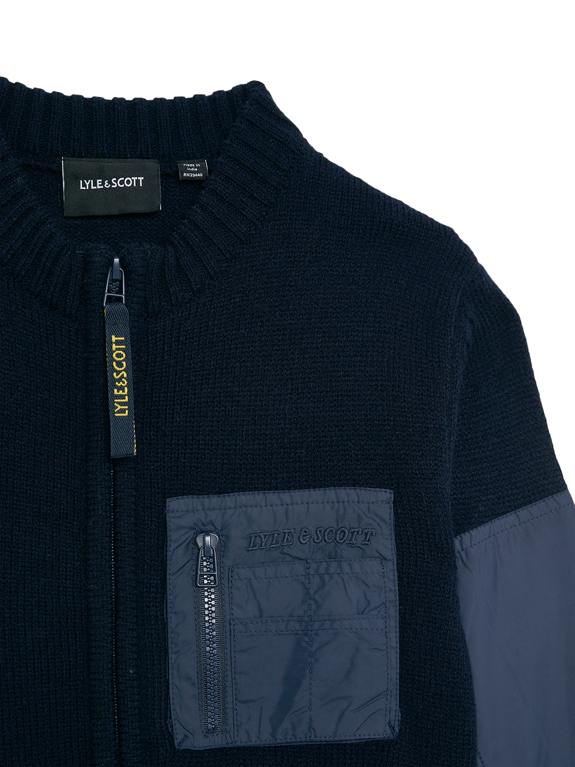 Product image 2 of 3, which shows Lyle & Scott Kids' Tonal Trim Zipped Cardigan, Dark Navy, 8-9 years