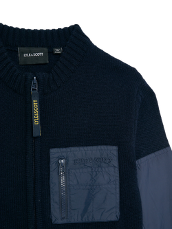 Lyle & Scott Kids' Tonal Trim Zipped Cardigan, Dark Navy - view 2, Dark Navy