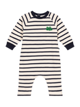 Petit Bateau Baby Brushed Cotton Fleece Striped Bodysuit, Avalanche/Smoking