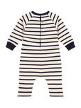 Petit Bateau Baby Brushed Cotton Fleece Striped Bodysuit, Avalanche/Smoking