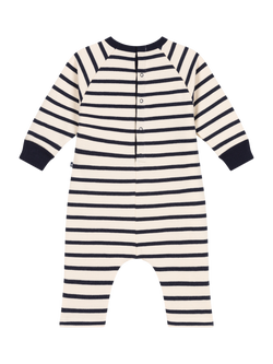 Petit Bateau Baby Brushed Cotton Fleece Striped Bodysuit, Avalanche/Smoking - view 2, Avalanche/Smoking