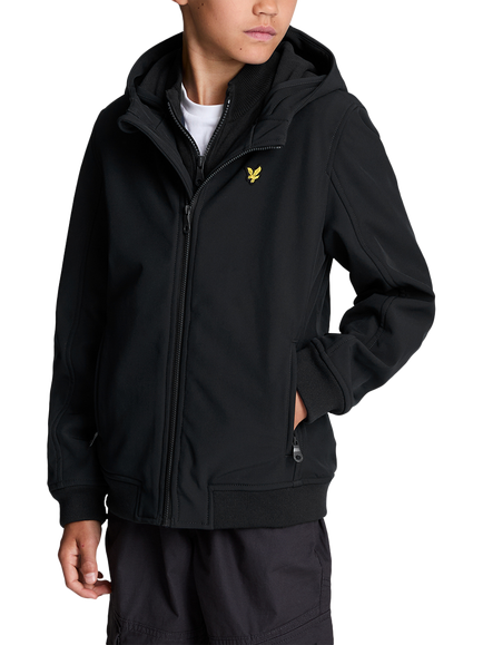 Lyle & Scott Kids' Soft Shell Hooded Jacket, Jet Black, Jet Black