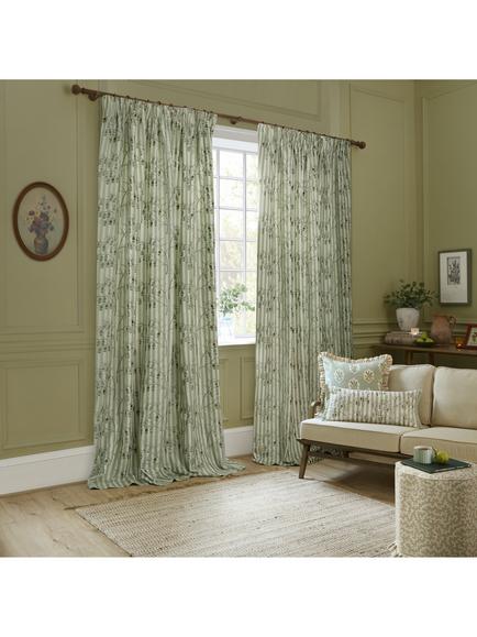 Sanderson Chinese Lanterns Pair Lined Pencil Pleat Curtains, Sage, Sage