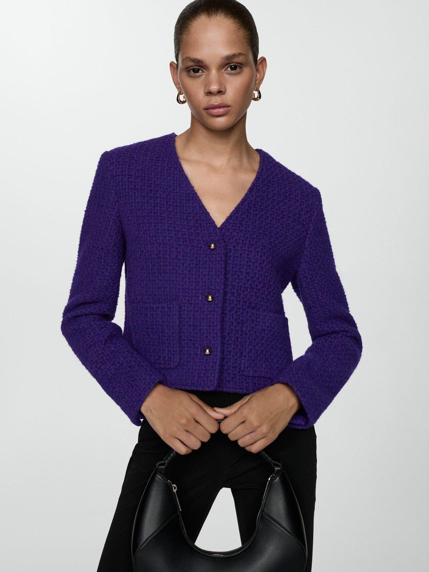Mango Yols Tweed Boxy Jacket, Medium Purple