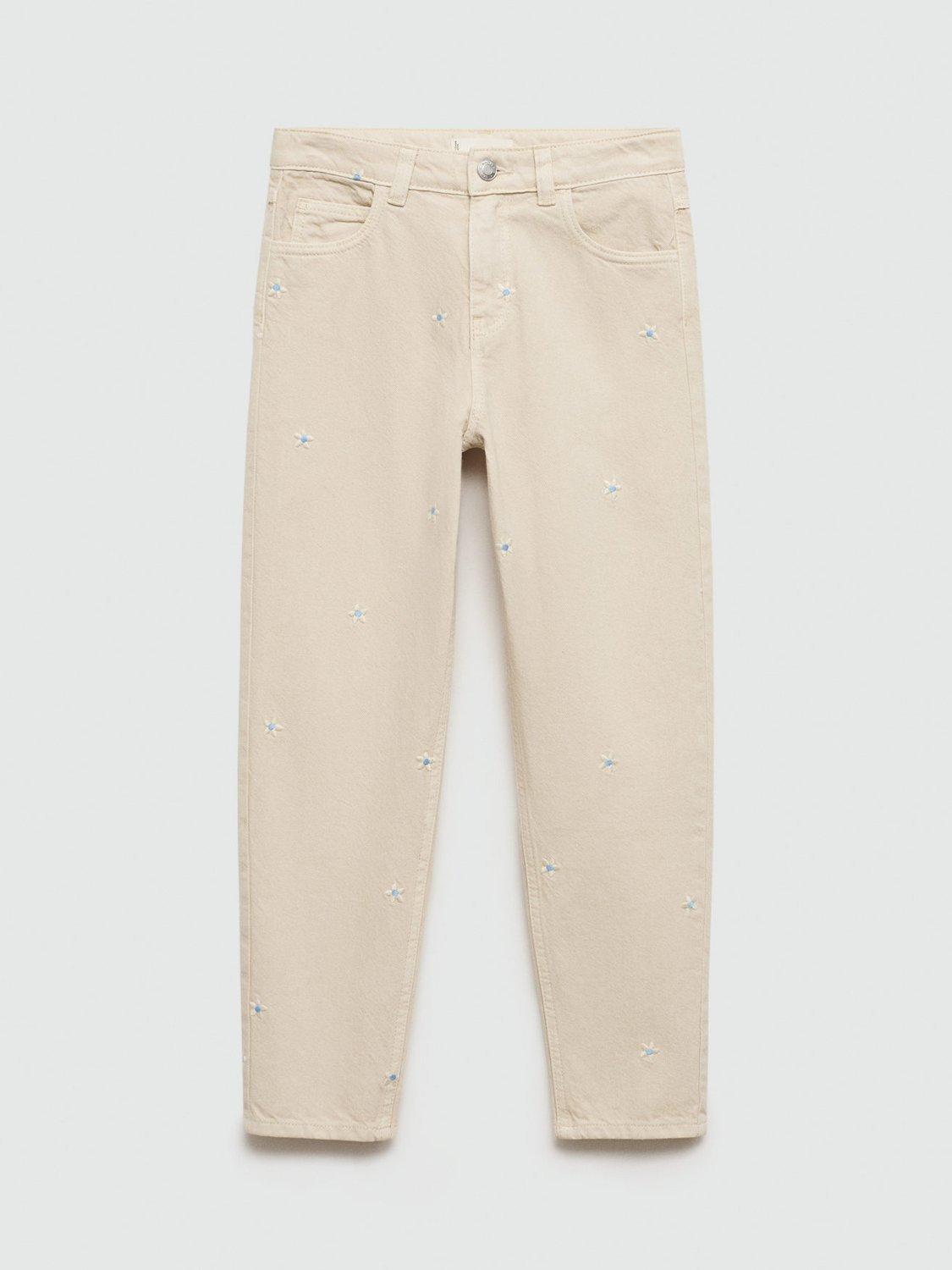 Product image 2 of 6, which shows Mango Kids' Back to School Daisy Cotton Embroidered Jeans, Pastel Brown, 10 years