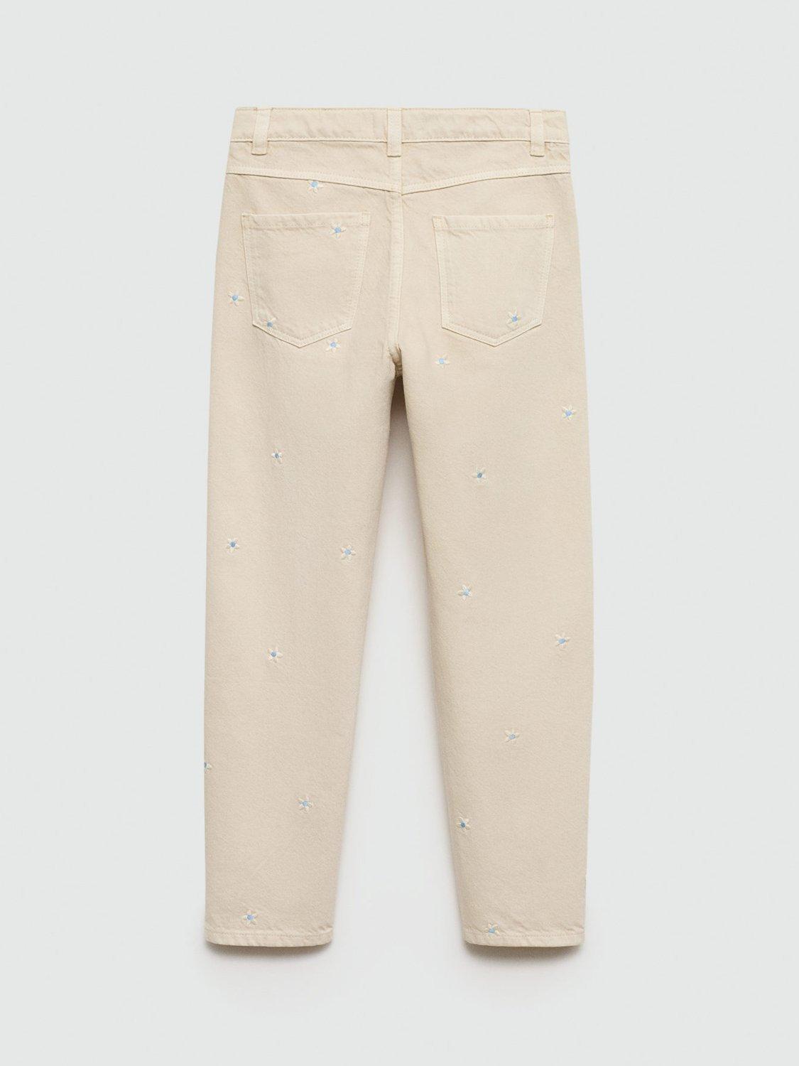 Product image 3 of 6, which shows Mango Kids' Back to School Daisy Cotton Embroidered Jeans, Pastel Brown, 10 years
