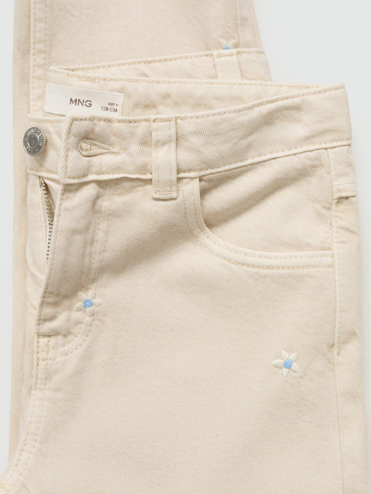 Product image 4 of 6, which shows Mango Kids' Back to School Daisy Cotton Embroidered Jeans, Pastel Brown, 10 years