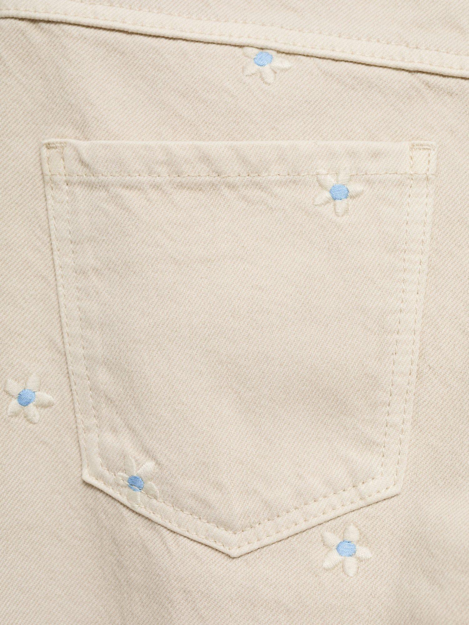 Product image 6 of 6, which shows Mango Kids' Back to School Daisy Cotton Embroidered Jeans, Pastel Brown, 10 years
