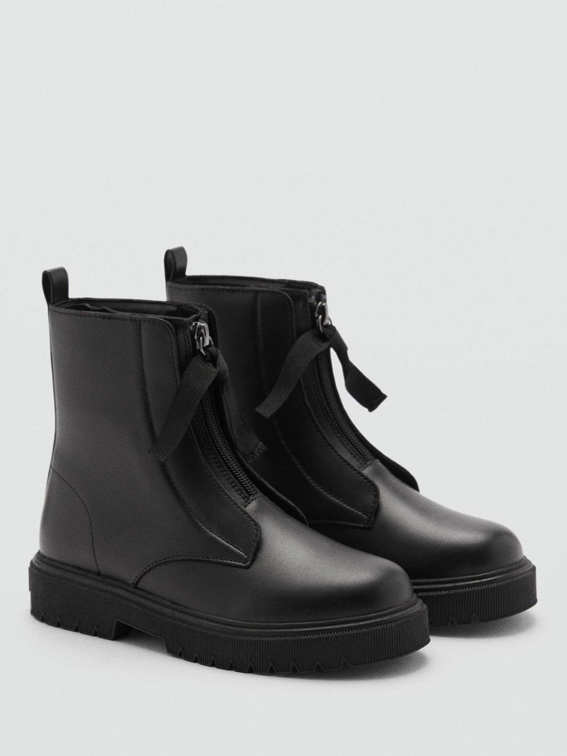 Product image 2 of 5, which shows Mango Kids' Hermi Leather Ankle Boots, Black, 2