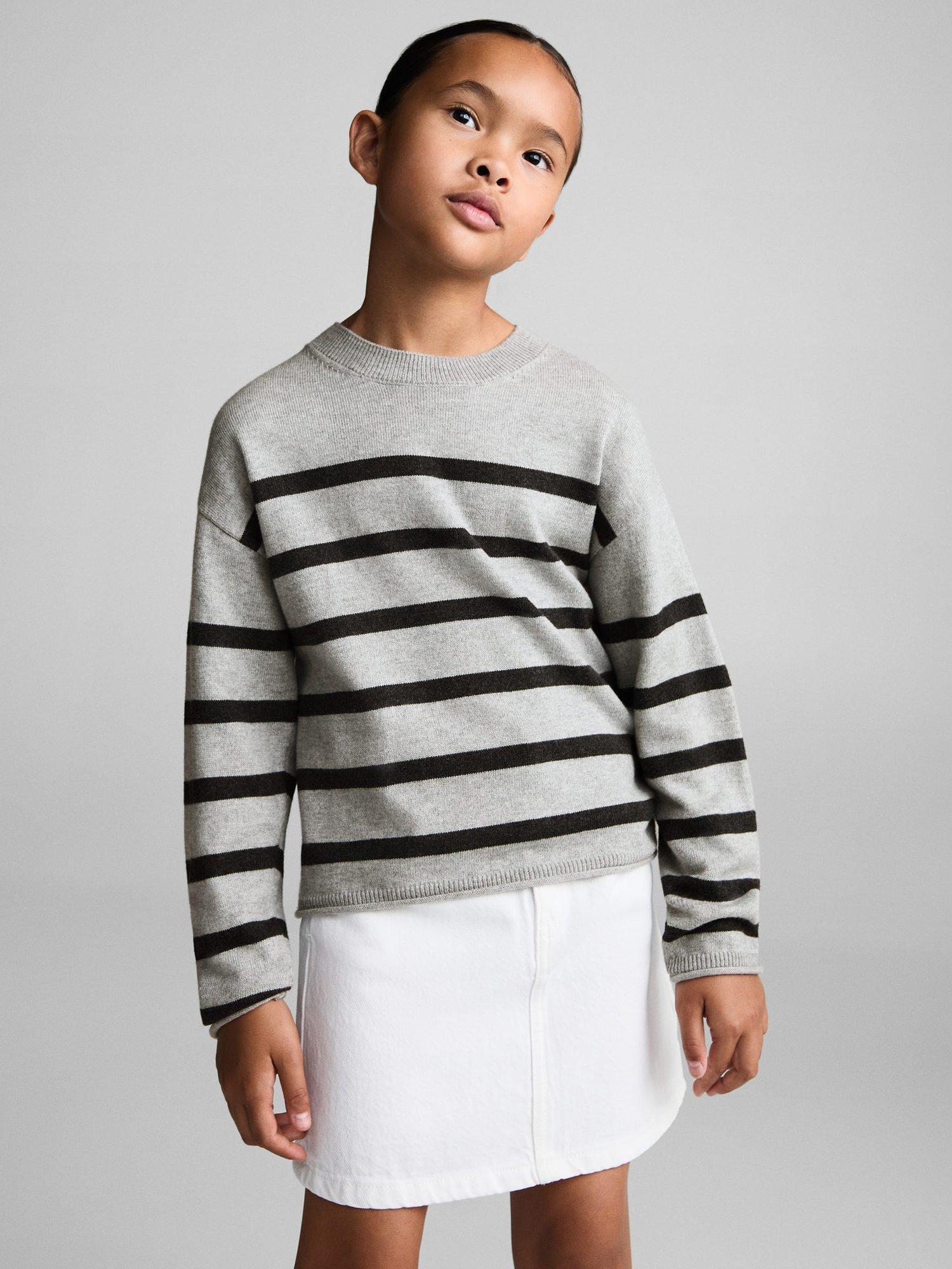 Mango Kids' Pippa Stripe Jumper, Grey