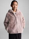 Mango Kids' Bolita Faux Fur Hooded Coat, Pink