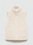 Mango Kids' Faux Fur Funnel Neck Gilet, Cream