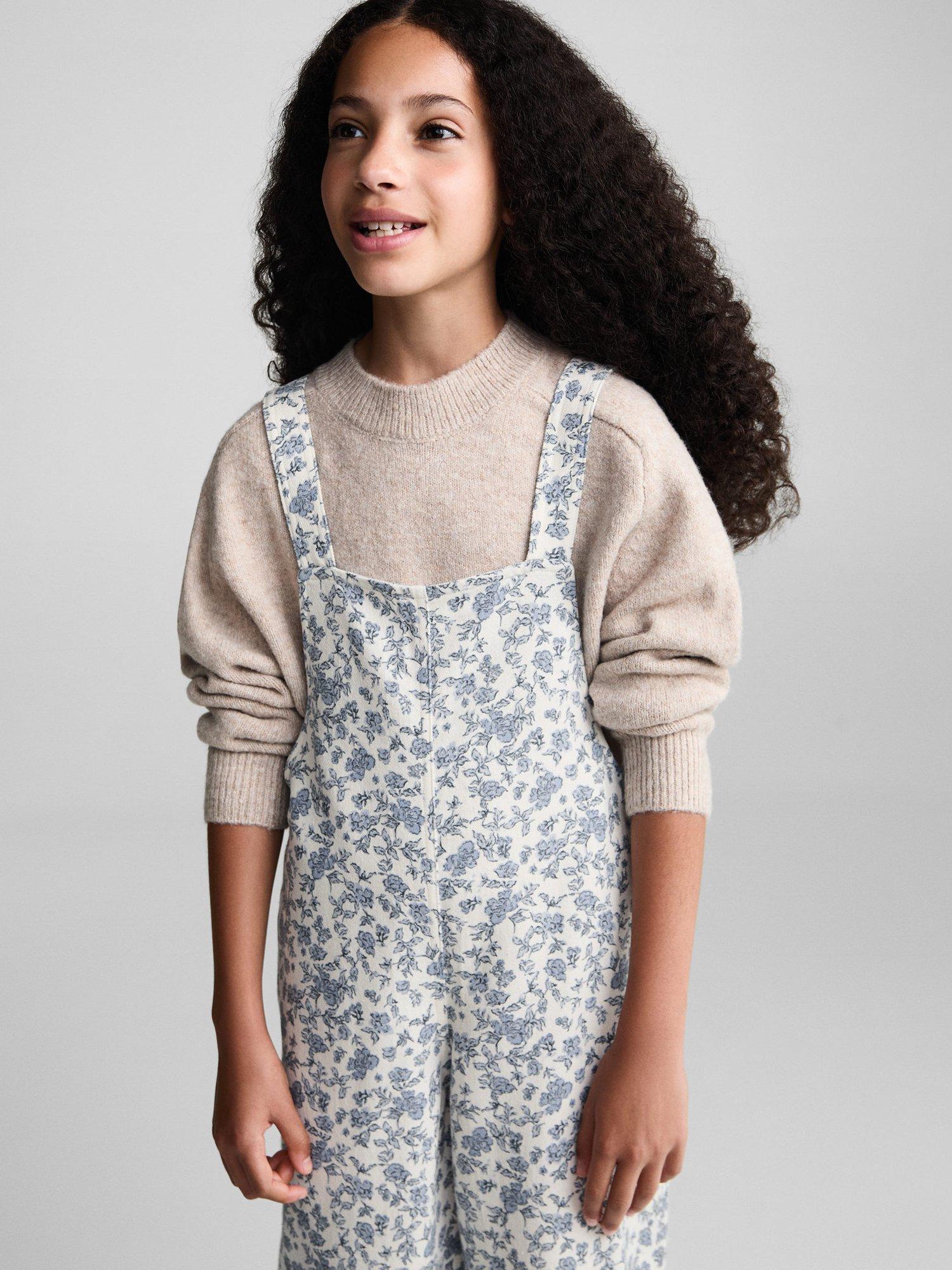 Mango Kids' Back to School Floral Print Dungarees
