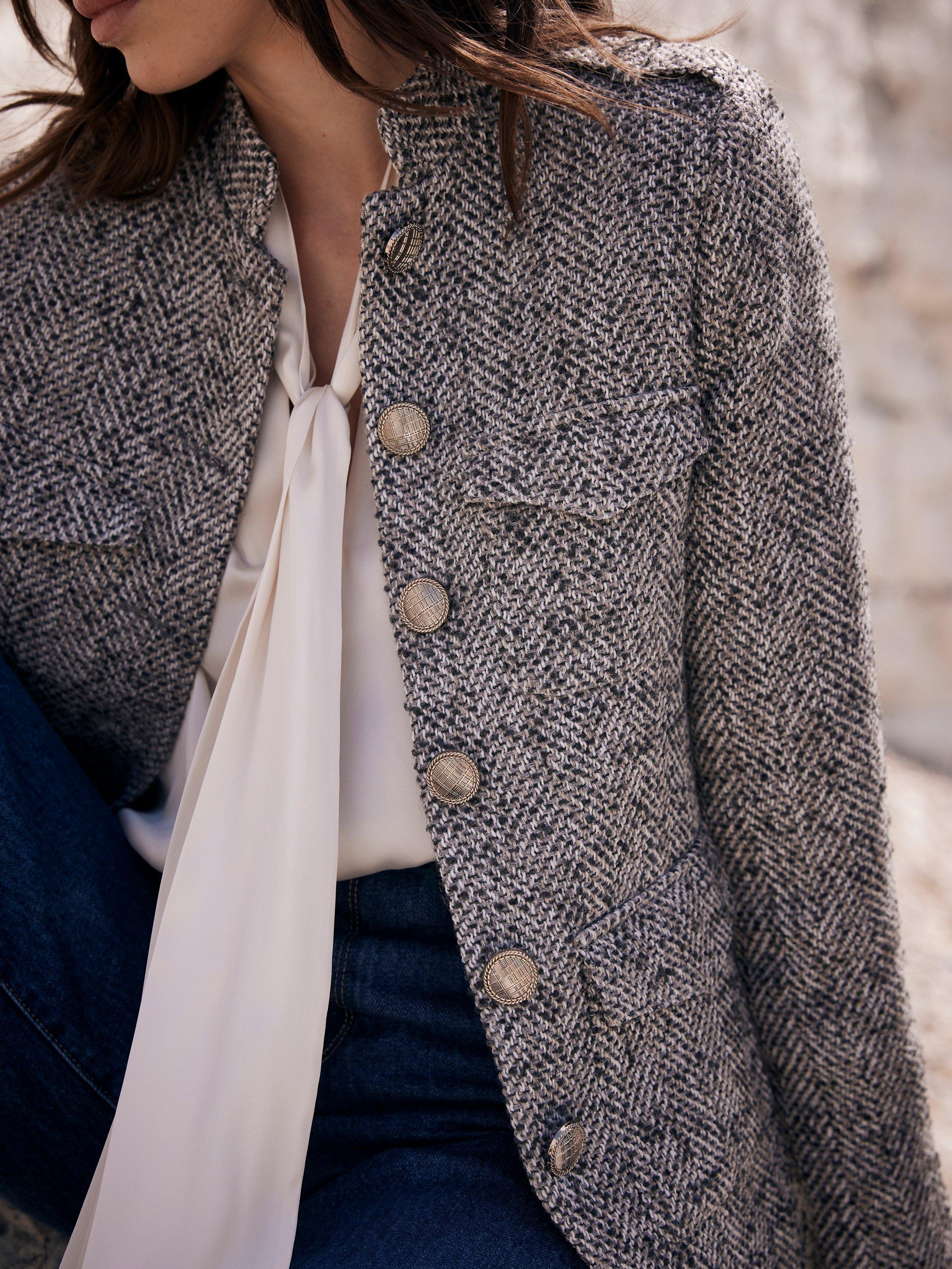 Mint Velvet High Neck Military Jacket Grey