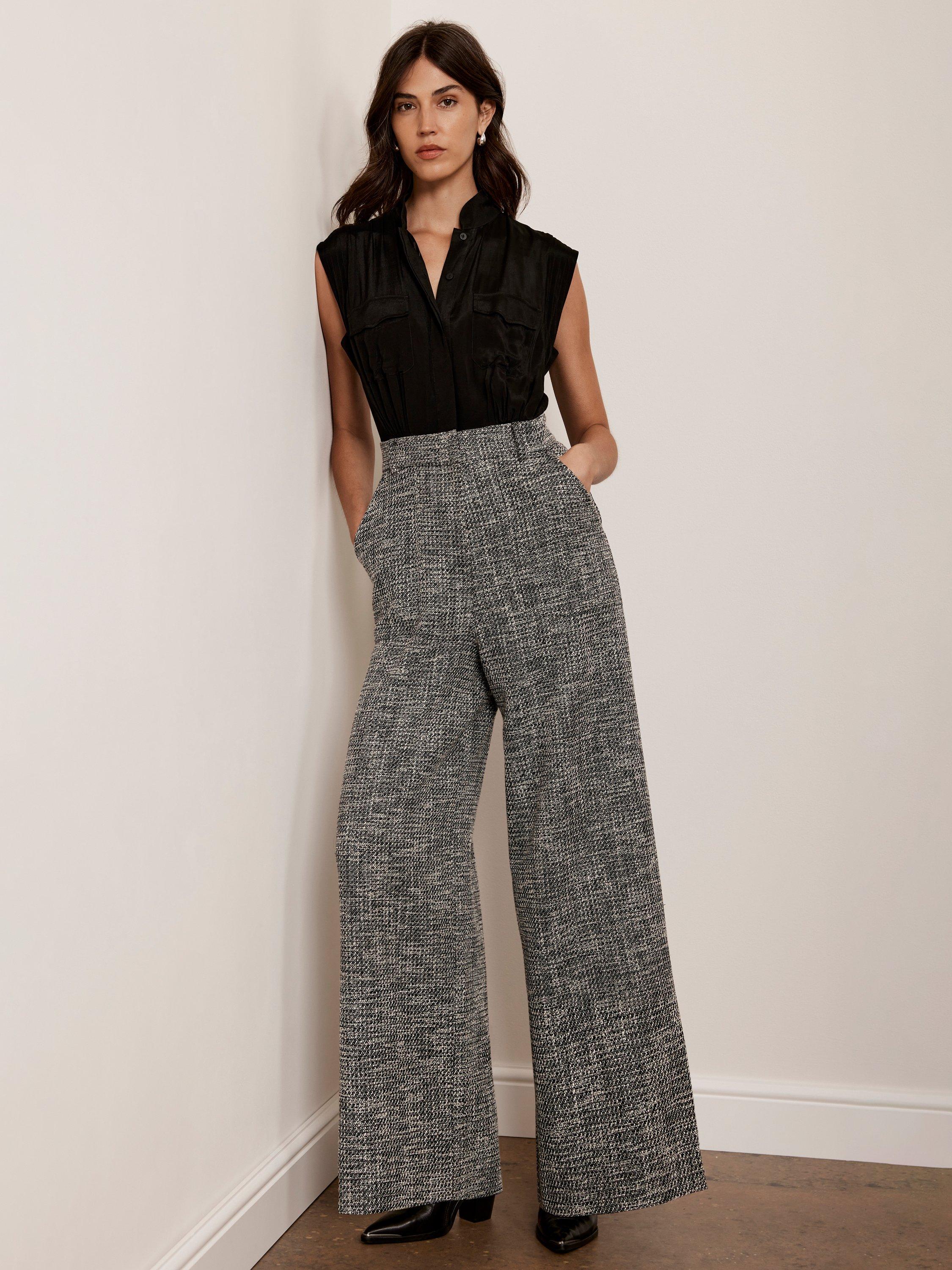 Mint Velvet Contrast Boucle Wide Leg Jumpsuit, Black/Grey