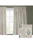 Sanderson Sessile Leaf Pair Lined Pencil Pleat Curtains, Flax